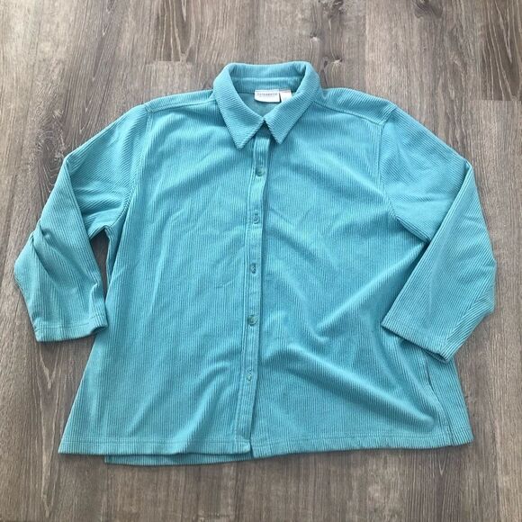 Elisabeth by Liz Claiborne Corduroy Long Sleeve Blue Shirt Petite 2 Plus Size - Picture 1 of 9
